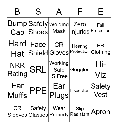 Personal Protective Equipment Bingo Card
