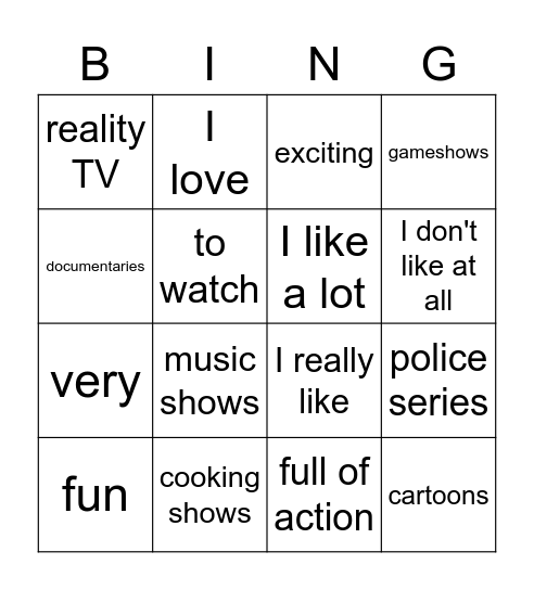 Favourite programmes Bingo Card