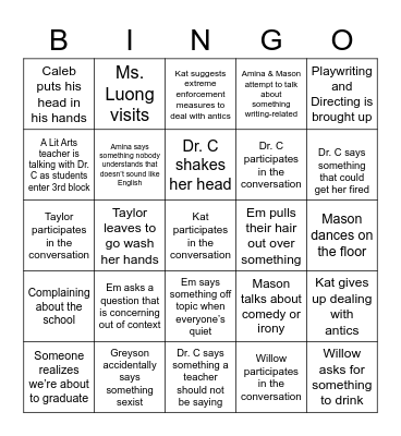 Cal's 2022 Senior Project Bingo Card