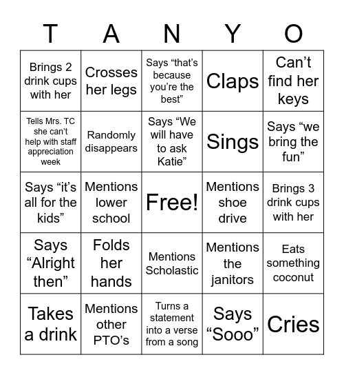 TANYA-O Bingo Card