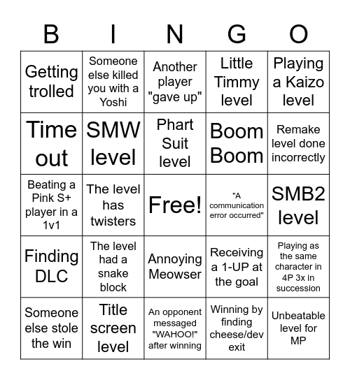 SMM2 Multiplayer Versus Bingo Card