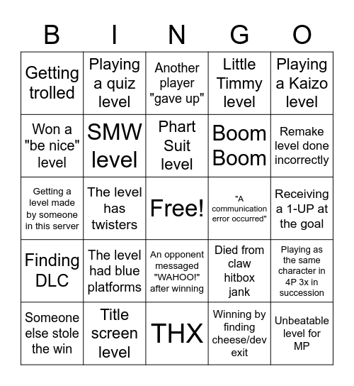 SMM2 Multiplayer Versus Bingo Card