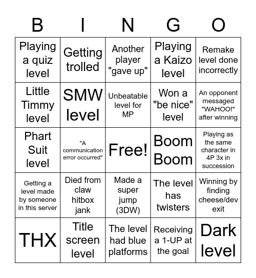 SMM2 Multiplayer Versus Bingo Card