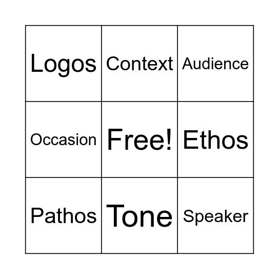 Rhetorical Elements Bingo Card