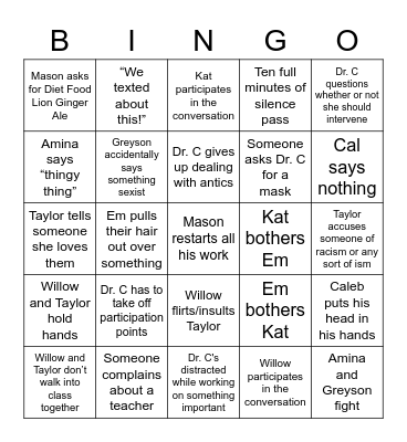 Dr. C's 2022 Senior Project Bingo Card