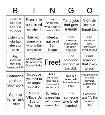 Village Up Bingo Card