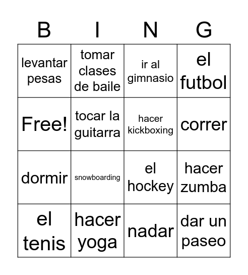 Los ejercicios SP1U3 MHS Bingo Card