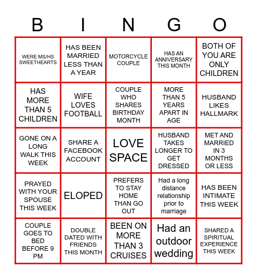 Find a couple who... Bingo Card