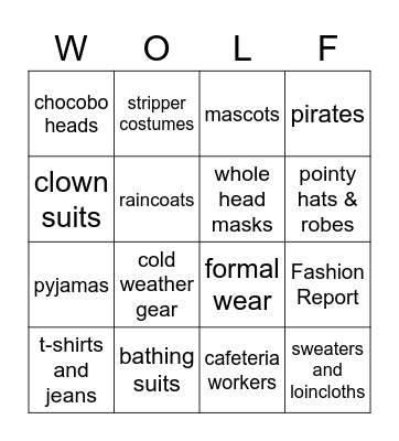 Raid Silliness Bingo Card