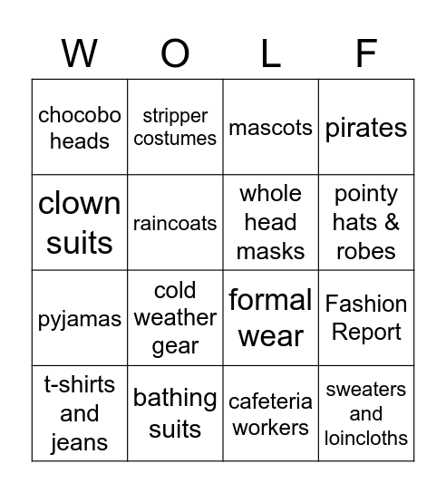Raid Silliness Bingo Card