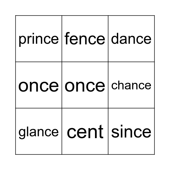 Soft C Words Bingo Card