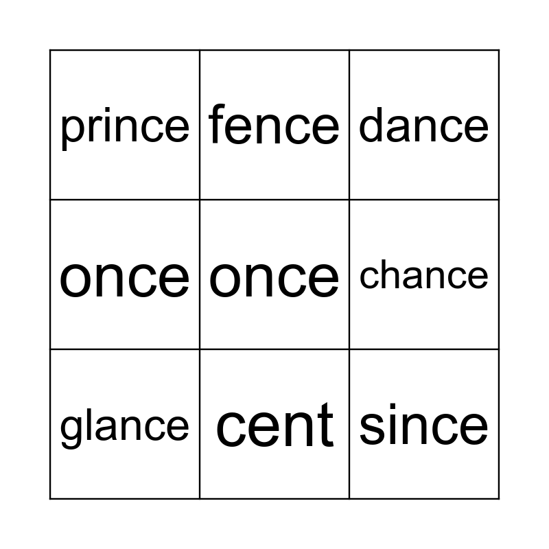 Soft C Words Bingo Card