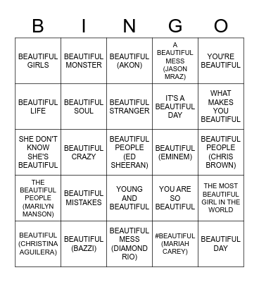 BEAUTIFUL Bingo Card