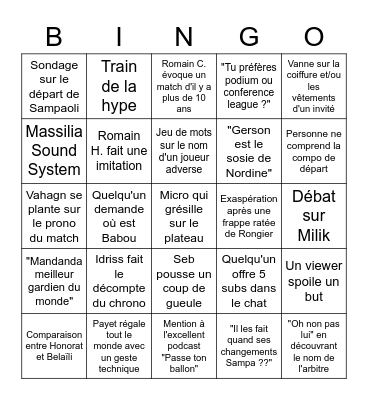 Le Bingo des soirées match du Phocéen Bingo Card