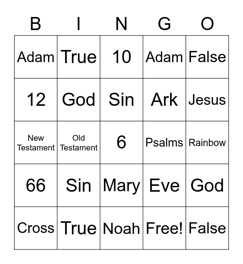 Bible Trivia Bingo Card