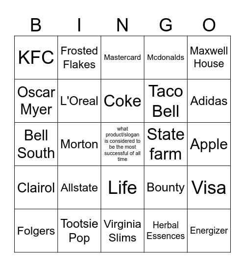 TV SloganTrivia Bingo Card