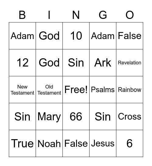 Bible Trivia Bingo Card