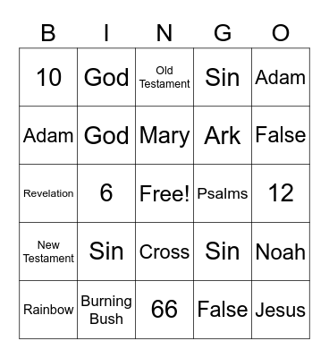 Bible Trivia Bingo Card