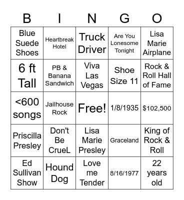 Elvis Loves Karen Bingo Card