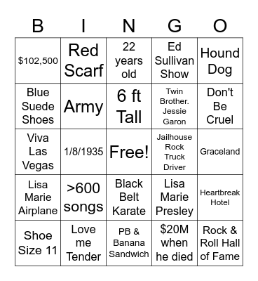 Elvis Loves Karen Bingo Card