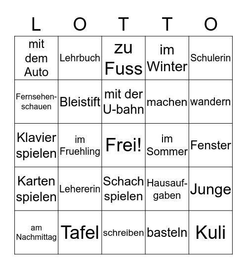 Zurueck zur Schule Bingo Card