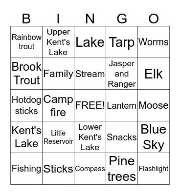 Andersen Family Camping Bingo Card