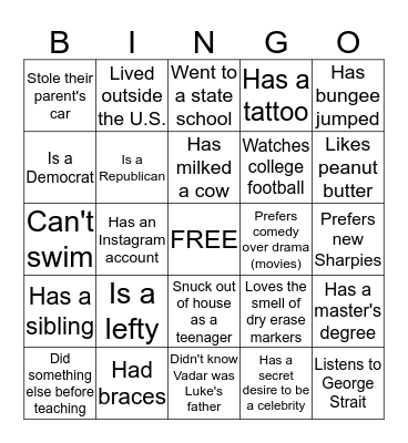 People Bingo Card