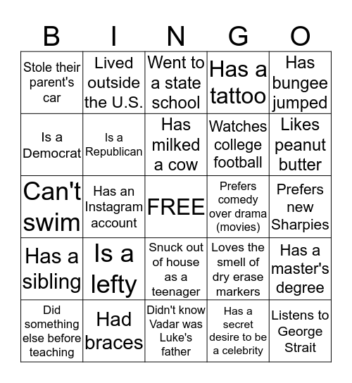 People Bingo Card