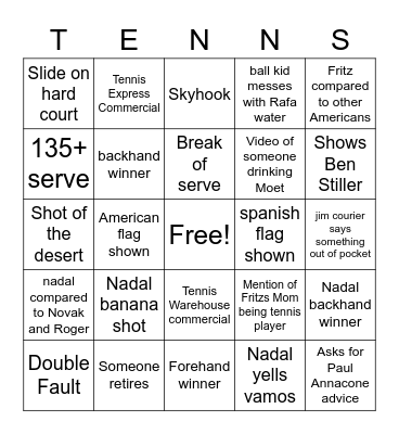 Mens Tennis Final IW Bingo Card