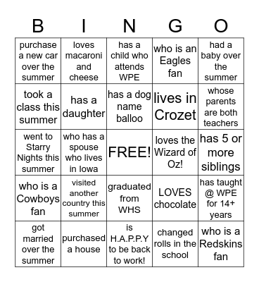 Find someone who . . .  Bingo Card