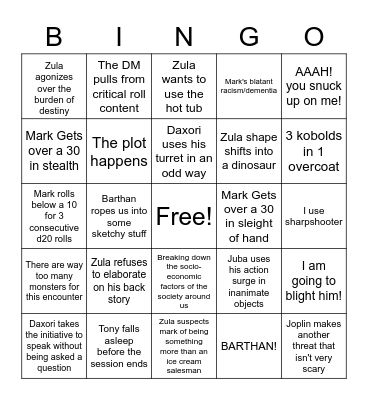 Sunday Table Bingo Card