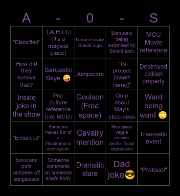 Agents of Shield 1 Bingo Card