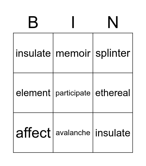 Nature At Work I Bingo Card