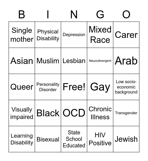 Diversity Bingo Card