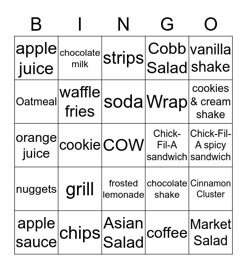 CHICK-FIL-A Bingo Card