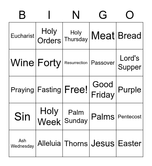 Lent Bingo Card