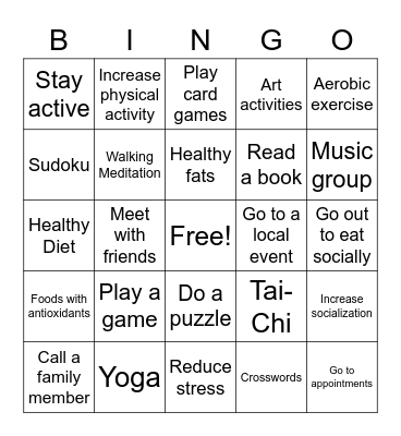 Healthy Aging Brain Bingo Card