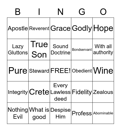 Titus I and II Bingo Card