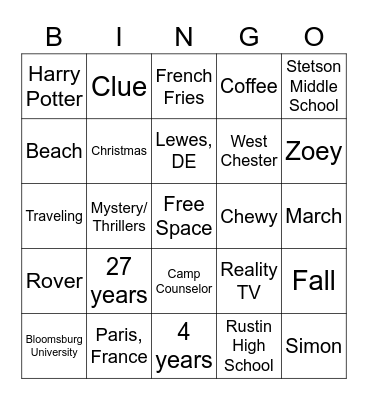 Get to Know Ms. Morland Bingo Card
