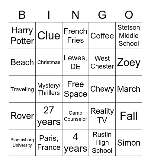 Get to Know Ms. Morland Bingo Card