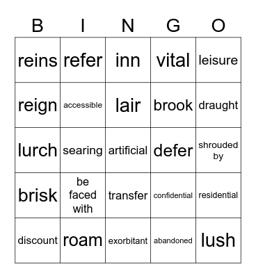 Vocabulary Bingo Card