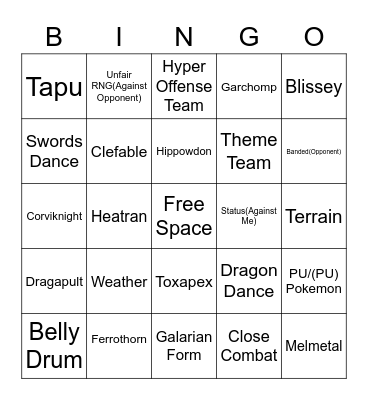 Competitive Pokemon Singles BINGO Card