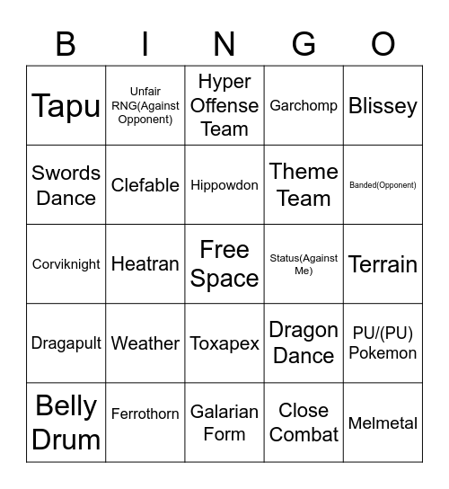 Competitive Pokemon Singles BINGO Card