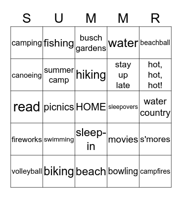 SUMM'R Bingo Card