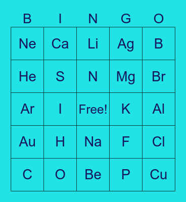 Periodic Table Introductory Elements Bingo Card
