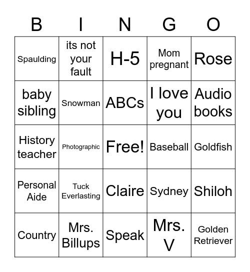 Out of My Mind Bingo Card