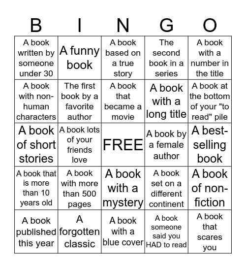 Reading Bingo Card