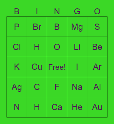 Periodic Table Intro 2 Bingo Card