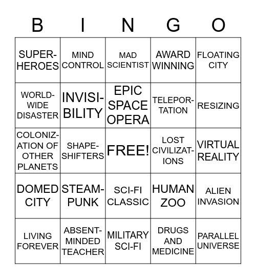 Science Fiction/Fantasy Reading Bingo Card