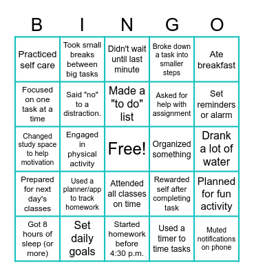 Time Management BINGO Card